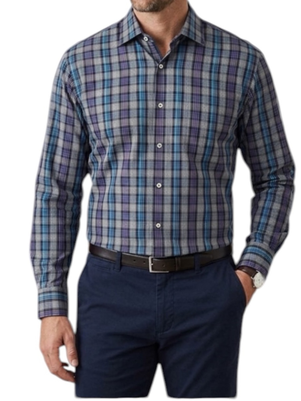 Peter Millar Black Plaid Long Sleeved Button Down Business Casual Shirt Size XL
